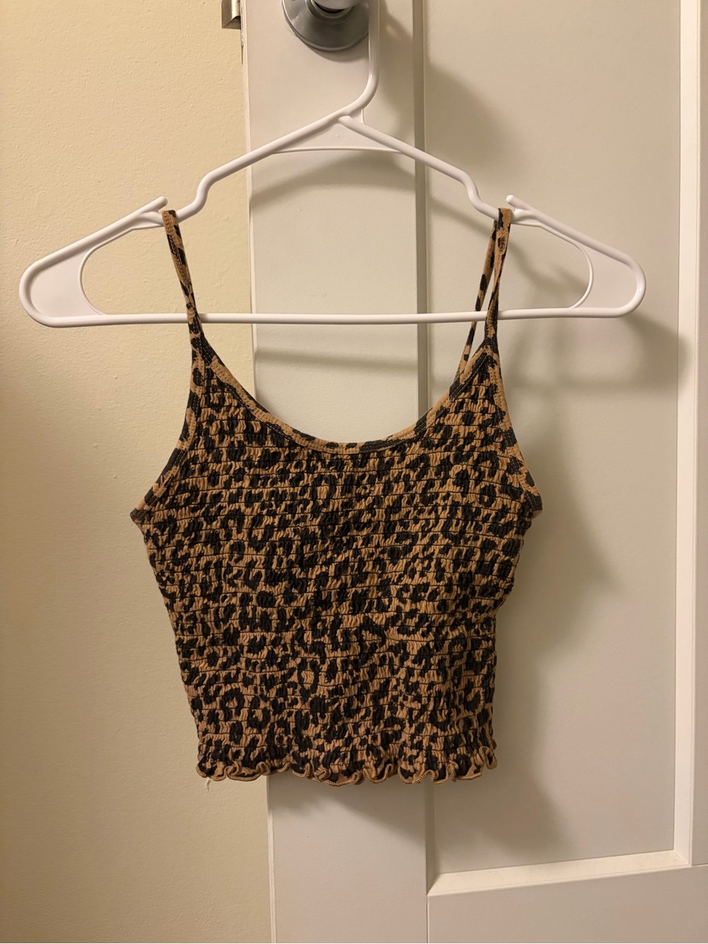 Hollister Leopard Smocked Crop Cami in Brown and Black